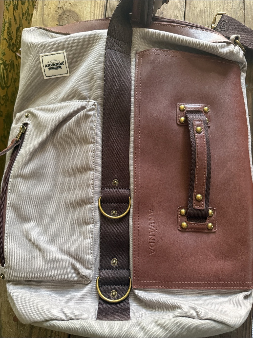 Men’s Canvas & Leather Backpack — Cream and Brown
